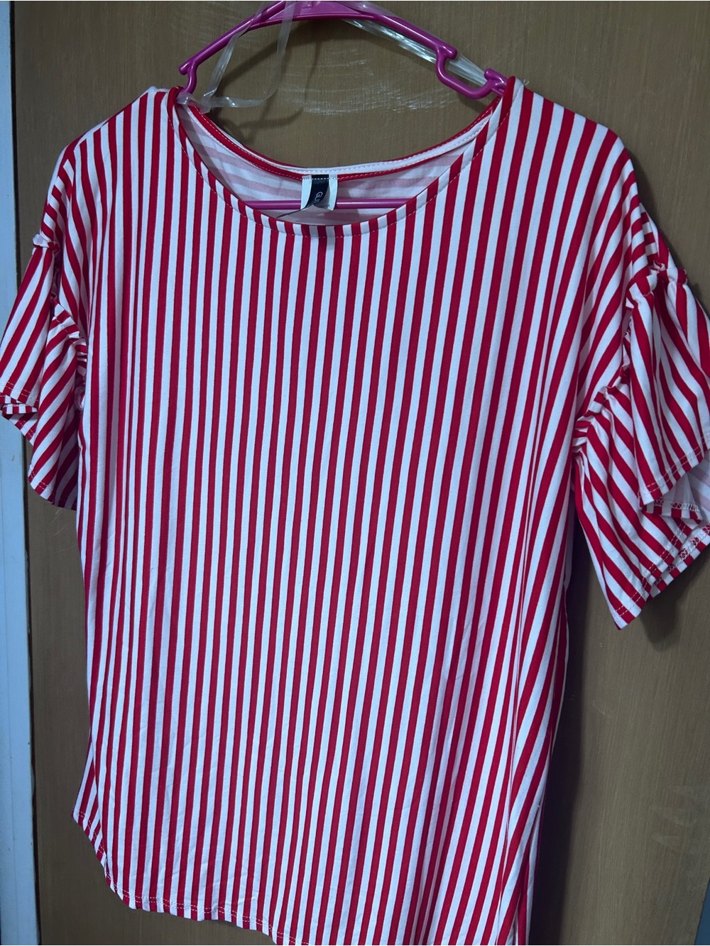 Women's Red & White Striped Short Sleeve Tee